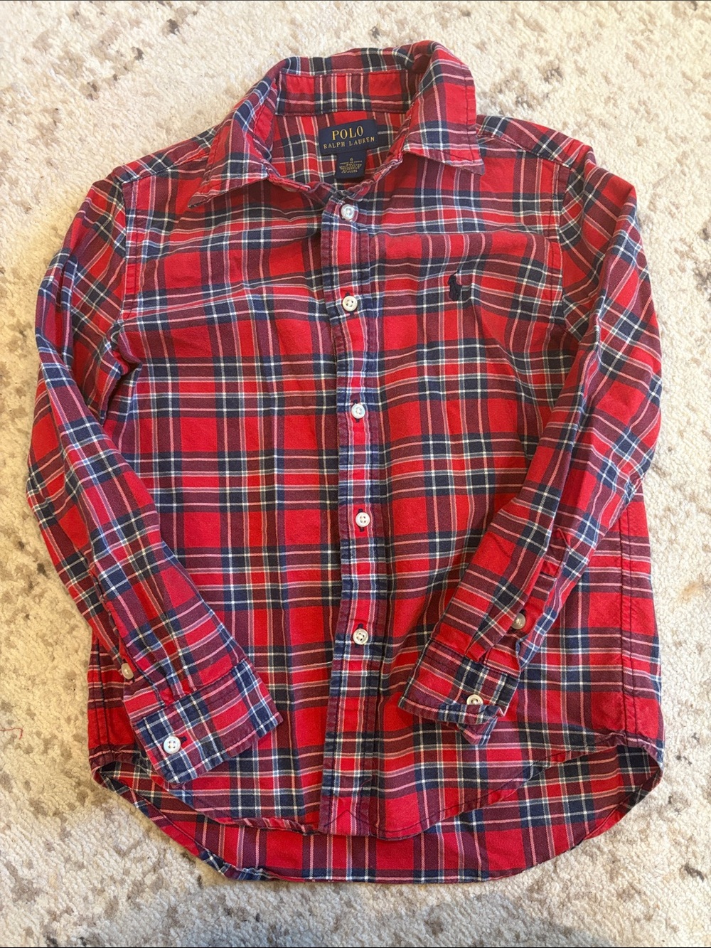 BoysRalph Lauren Red and Navy Plaid Button-Down Shirt